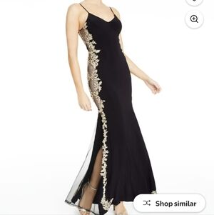 B Darlin Juniors' Spaghetti Strap Embroidered Side Illusion Gown - Size 1/2